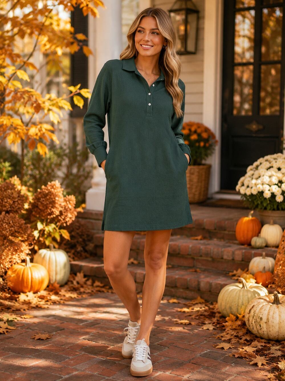 Tuckernuck Junebug Dress Womens Medium Green Long Sleeve Polo Shirt Dress NWT